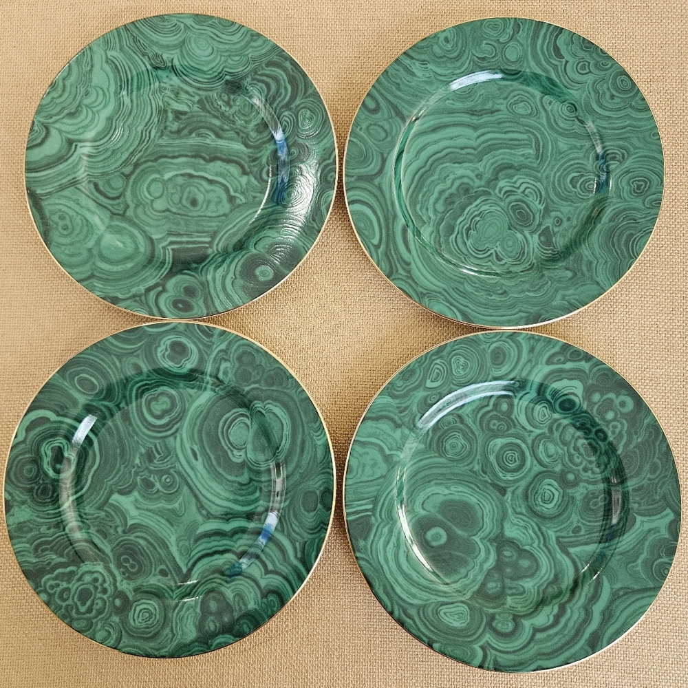 4 Neiman Marcus Japan Green Malachite Bread Canape Plates 6 1/4"